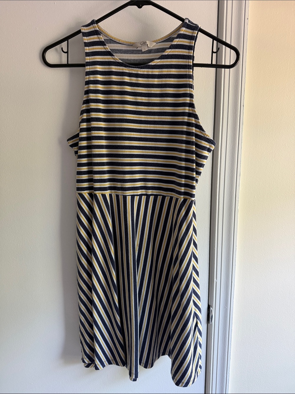 Striped Navy and Cream Sleeveless Fit-and-Flare Mini Dress